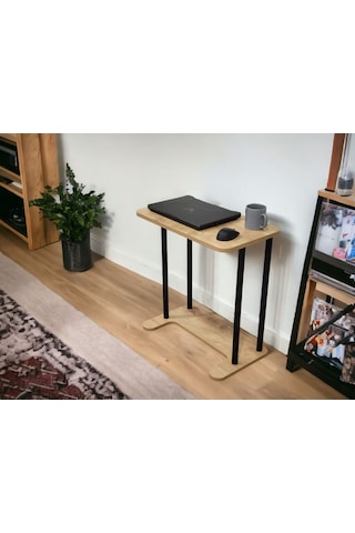Yüksek Kalite Tekerlekli Laptop Sehpası Kahvaltı Masası Yan Sehpa Safir Meşe