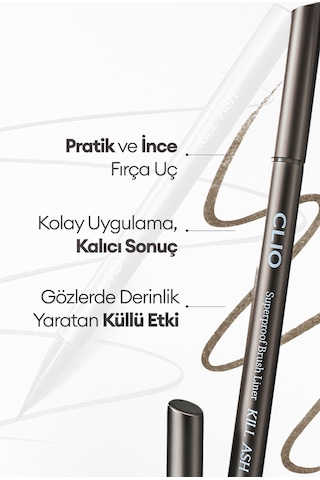 İnce Mikrofiber Fırça Uçlu, Sabitlenen Eyeliner Clıo Superproof Brush Liner Kill Ash 002 Ash Brown 002