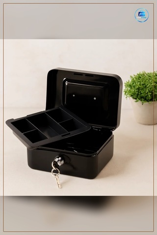 Kasa Anahtarlı Metal Para Kutusu 15x12x8 Cm 6 Bölmeli Taşıma Kulp