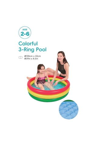 Marevia 3 Halka 3 Renk Şişme Zemin Çocuk Havuzu 100x22cm-17218 Çok Renkli