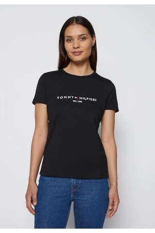 Tommy Hilfiger Tommyhilfiger Yazı Logo Nakışlı Pamuklu Kadın T-shirt Siyah