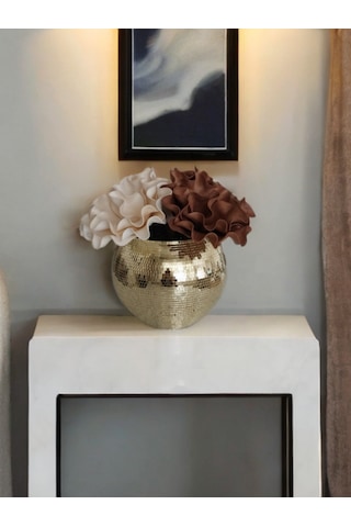 Işıltı Home Desıgn Aynalı Cam Vazo Açık Gold Büyük Boy