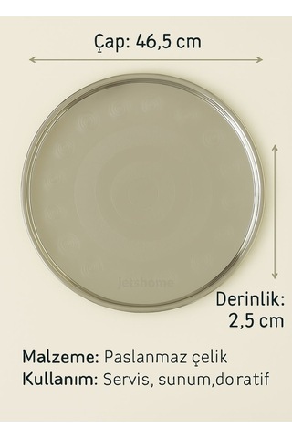 Paslanmaz Tepsi Geleneksel Küçük Yer Sofrası 46,5 Cm Çelik Sini Yemek Sofrası No:50 Metalik Gri