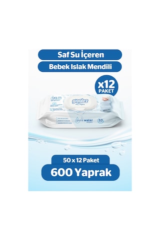 Giggles Pure Water Bebek Islak Havlusu Saf Su Mendil 12 Paket 600 Adet 12'li Set