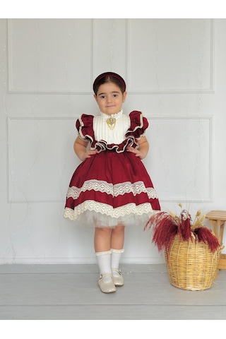 H L Y Karol Tasarım Zebrina Bordo Vintage Kız Bebek Elbise,doğum Günü Elbise,fotoğraf Çekim Elbise,0-12 Yaş Uygun Bordo