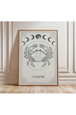 Yengeç Burcu Duvar Sanatı, Çizim Baskısı, Göksel Astroloji Posteri, Ay Evresi Dekoru, Minimalist Yengeç Sanatı, Modern Burç Duvar Dekoru