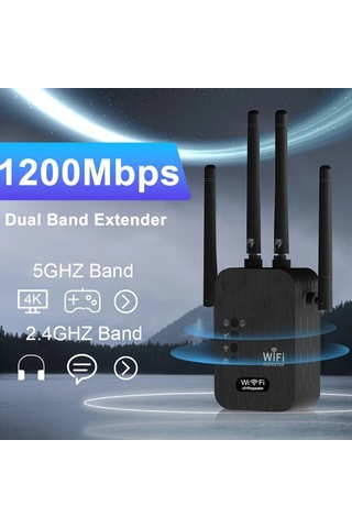 Xuweiwei Siyah Ev Kullanimi Hizli Wifi Genisletici 2.4ghz 5.8ghz Cift Frekans 9000m2 Kapsama Ethernet Portlu