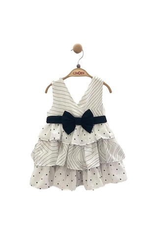 Çikoby Kız Bebe İçi Pamuk Astarlı Puantiyeli Çizgili Elbise-13889 Siyah