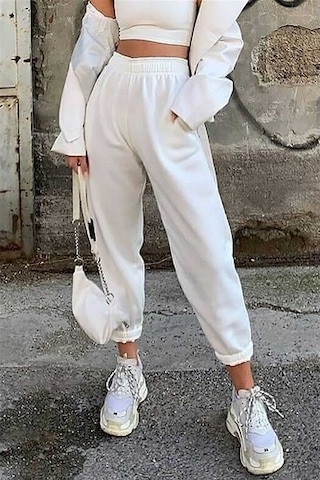 Mad Girls Beyaz Paça Lastikli Oversize Kadın Eşofman Mg324 BEYAZ