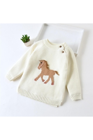 Bej Çocuk Erkek Kız Kazak Elbise Bebek Yürümeye Başlayan Sıcak Kazak Mont Çocuk Karikatür Kalınlaşmak Yün Kazaklar Giyim Tops Bej