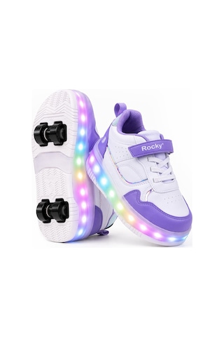 Glow Kız Erkek Çocuk Patenli, Işıklı Rahat Spor Ayakkabı & Sneaker 4 Teker Kaykay Ayakkabı Mor