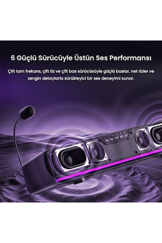 Aula Gs6 Pro 10w Rgb Bluetooth Usb Kablolu Soundbar Hoparlör Player Özellikli Speaker Siyah