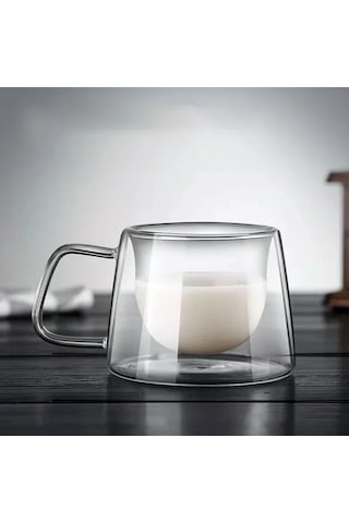 Qerhome Borosilikat Cam Çift Çidarlı Çay & Kahve Kupası 180 Ml Vitracup 1 Adet Şeffaf