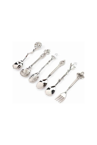 Dianziye 6 Parça Gümüş Renkli Kraliyet Çanakçılık Seti: Zink Alaşımlı Kral Taçlı Çatal Ve Kaşıklar - Ev, Kafe, Bar İçin Pratik Ve Retro Stili Diğer