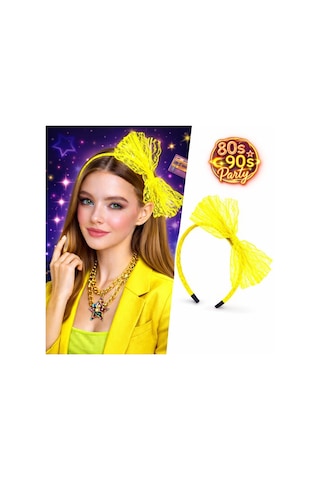 80 Ler 90 Lar Neon Sarı Dantel Taç Fiyonklu