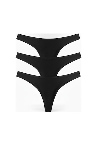 Bonbon Kadın Pamuk Kumaş 3'lü Paket Dikişsiz İz Yapmaz Lazer Kesim String Bb2851 Siyah