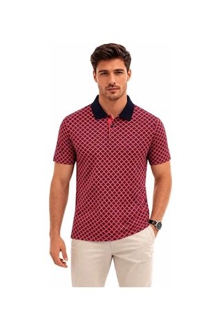 Defymoda Erkek Pike Kumaş Polo Yaka Desenli Tişört Kısa Kol Yazlık T-shirt - Kırmızı