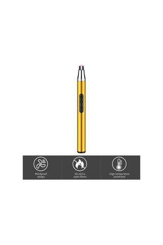 Pazly Türkçe Usb Şarjlı Mavi Alevsiz Ateşleyici, Rüzgar Geçirmez Uzun Saplı, Ev Ve Kamp İçin Güvenli Taşınabilir Sobası Mavi