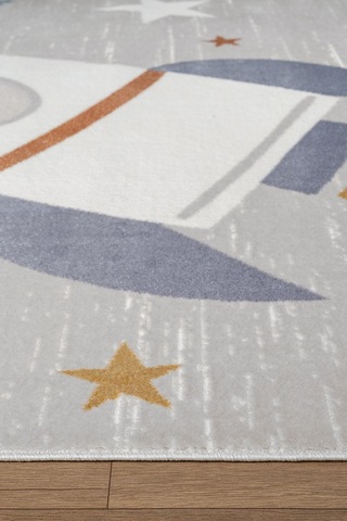 Icon Kids Ic013r Gri Renk Akrilik Roket Ve Yıldız Desenli Çocuk Odası Halısı-939 Gri
