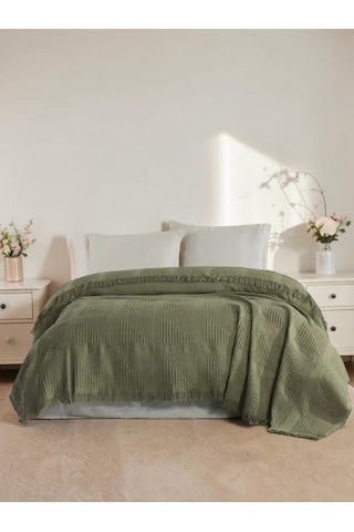 Sirus Çift Kişilik Jakarlı Pike , %100 Pamuk Jakarlı Dokuma 240x260 Cm Haki