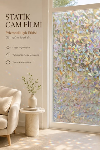 Deconitte Statik Cam Filmi Prizmatik Işık Etkisi 60x100cm Dekoratif Desenli Buzlu Cam Kaplama Pencere Folyosu Deconitte Statik Cam Filmi Prizmatik Işık Etkisi 60x100cm Dekoratif Desenli Buzlu Cam Kaplama Pencere Folyosu