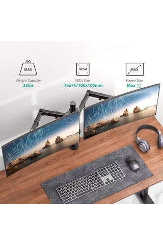 14-32 İnç Düz Kavisli Ekranlar İçin Çift Kol Monitör Standı Ayarlanabilir Yükseklik Eğim Lcd Led Tv