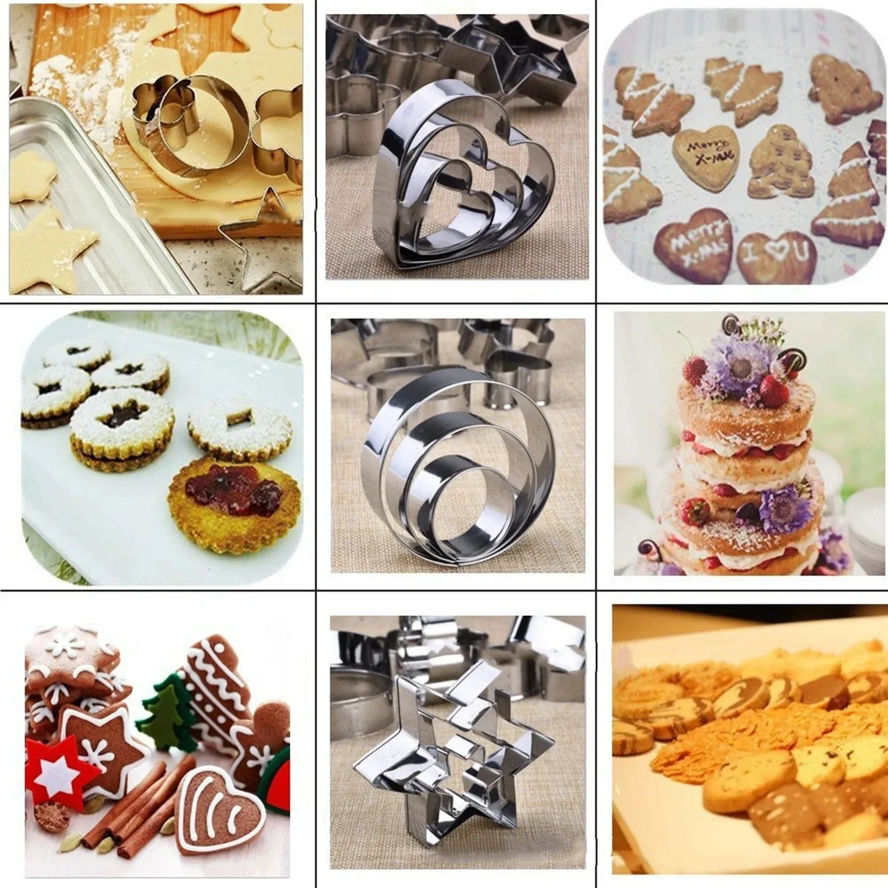 Yaleker 12'li Paslanmaz Çelik Pasta, Kurabiye Ve Tatlı Kesme Kalıpları - Yeniden Kullanılabilir, Dayanıklı Fırın Araç Seti Gümüş