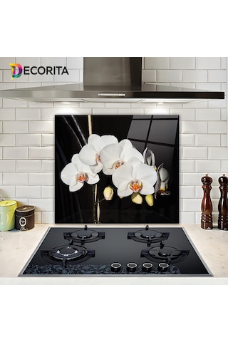 Decorita Orkideli Mutfak | Ocak Arkası Koruyucu | 52cm x 60cm