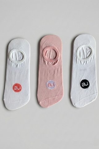 Allunique Penye Pamuk 3'lü Pembe Beyaz Asorti Görünmez Sneaker Çorap Açık Pembe - Beyaz