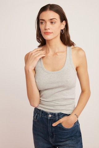 Ethıquet Lıllesol Kadın Fitilli Görünümlü Slim Fit Vücuda Oturan Havuz Yakalı Pamuklu Basic Gri Atle