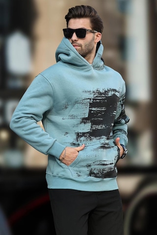 Madmext Mavi Kapüşonlu Desenli Cep Detaylı Erkek Sweatshirt 7059-mavi Mavi