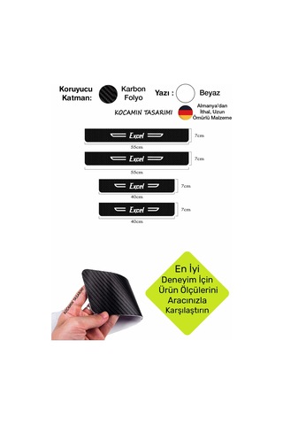 Excel Yazılı Dekoratif Karbon Kapı Koruma Hyundai Excel İçin Siyah Beyaz Yazılı 4 Parça Kaplama Hyundai Excel