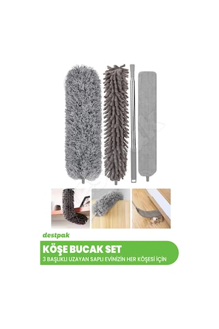 Köşe Bucak Set 3 Başlıklı Uzayabilen Saplı Mikrofiber 3'lü