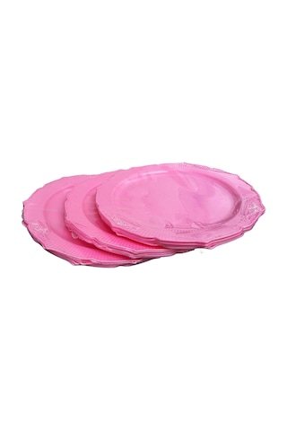 Omeyva Davet Parti Sunum Doğum Günü Pembe Renkli Sert Plastik Mika Tabak -26 Cm - 6 Adetlik 3 Paket