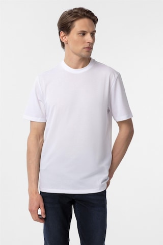 Süvari Beyaz Slim Fit Armürlü Bisiklet Yaka Tişört-37355 Beyaz