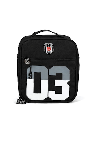 Beşiktaş Lisanslı 1903 Baskılı Beslenme Çantası - 2 Bölmeli Siyah Okul Çantası