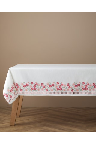 English Home Bright Bloom Polyester Masa Örtüsü 150x200 Cm Beyaz - Pembe Beyaz - Pembe