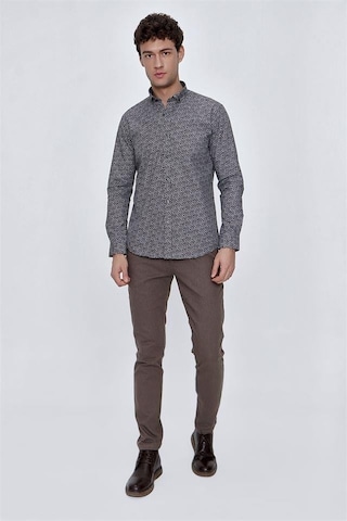İmza Koyu Kahverengi Uzun Kol Baskılı Bez Ayağı Gömlek Yaka Klasik Slim Fit Dar Kesim Pamuklu Gömlek 1004225223-koyu Kahverengi Koyu Kahverengi