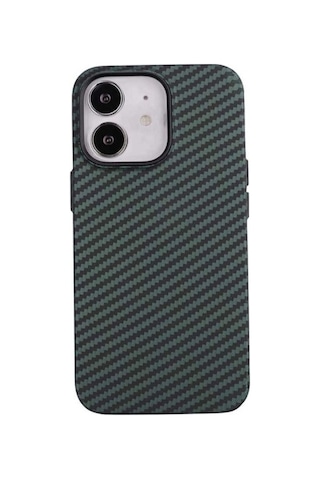Apple Uyumlu iPhone 12 Kılıf Karbon Fiber Tasarımlı Zore Karbono Kapak Koyu Yeşil