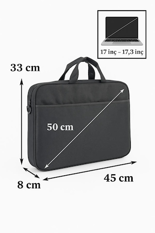 Laptop Çantası Bilgisayar 17''inç Omuz Askılı Siyah Siyah