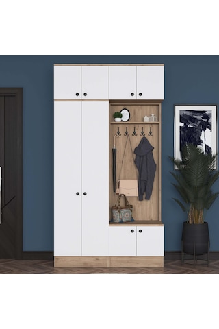Rani Ea144 Modern Portmanto Raflı Ayakkabılık Vestiyer Sepet Ceviz - Beyaz Beyaz - Sepet Ceviz