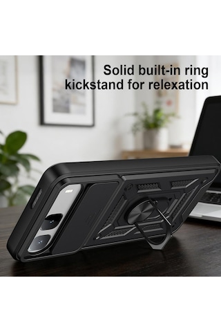 Caseonn Tecno Spark 40 5g Kılıf Sürgülü Kamera Korumalı Yüzüklü Mıknatıslı Tank Kapak Lacivert