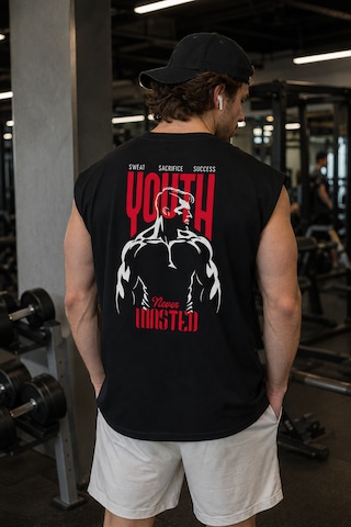 Urbantrendstore Baskılı Premium Sporcu Atleti Gym Tişört %100 Pamuklu T-shirt Açık Siyah