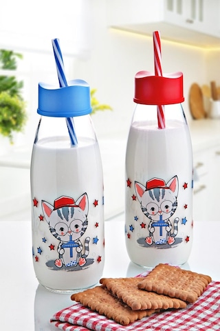 Hayvan Figürlü Pipetli Su Ve Süt Şişesi Cam 500 Ml Diğer
