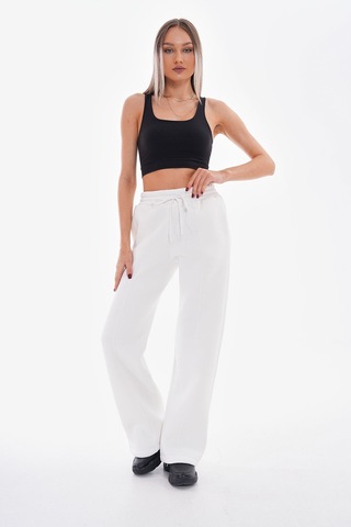 Kallima Çımalı Beyaz Kışlık Şardonlu Yüksek Bel Bol Paça Eşofman Beyaz