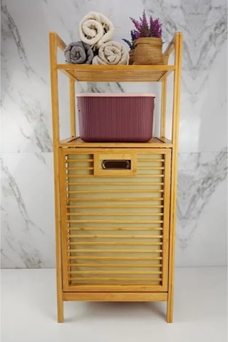 2 Organizer Raflı Ahşap Bambu Çek-aç Kirli Sepeti Diğer