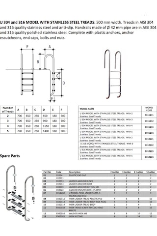 Gemaş Havuz Merdiveni 3 Basamaklı Standart U 304 Model Paslanmaz