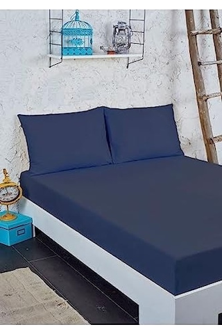 Pamuklu Çift Kişilik Battal Boy Lastikli Çarşaf Takımı 180x200 - Lacivert Abanoz