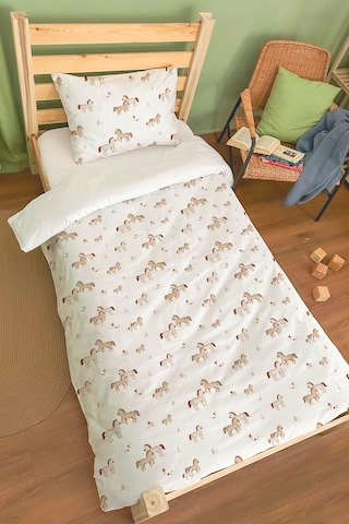 Organik Tek Kişilik Nevresim Takımı 160x220 - Minik Tay Renkli