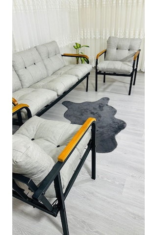Madame Home Defne Balkon, Bahçe, Cafe - Metal Kanepe Koltuk Takımı - 3+1+1 Açık Gri